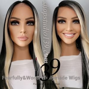 Skunk strip human hair HD lace front wig with shifting part middle or side